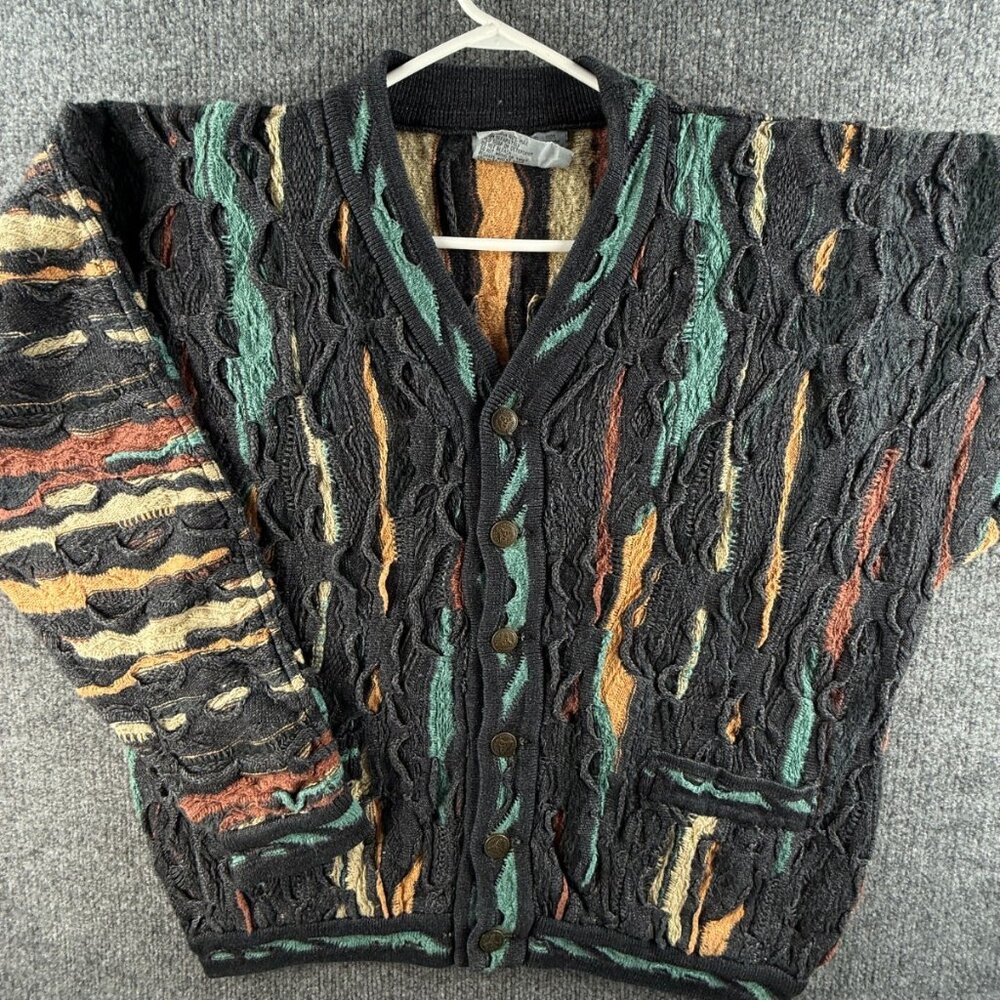 COOGI Blues Australia Heavyweight Cardigan 3D Sweater Men Knit Medium Cotton